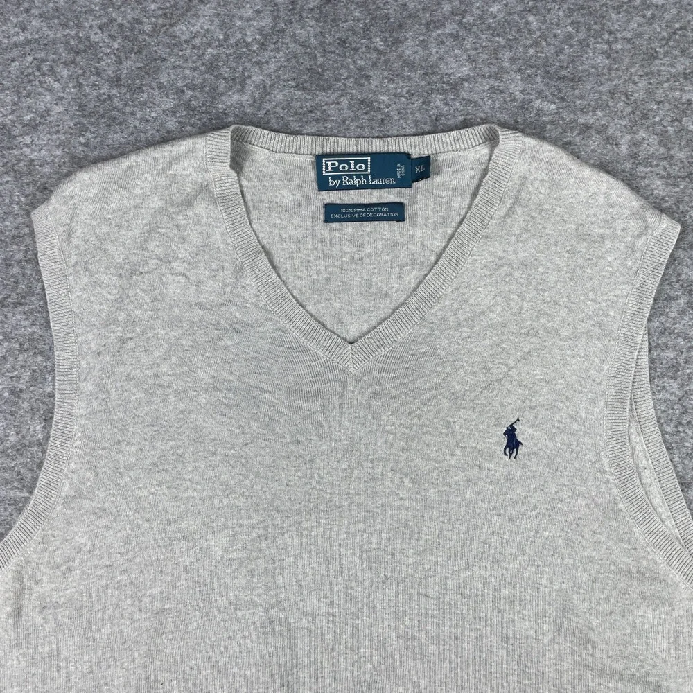 Polo Ralph Lauren Sweater Vest Mens XL Gray Pima Cotton V-Neck Pony Classic 90s